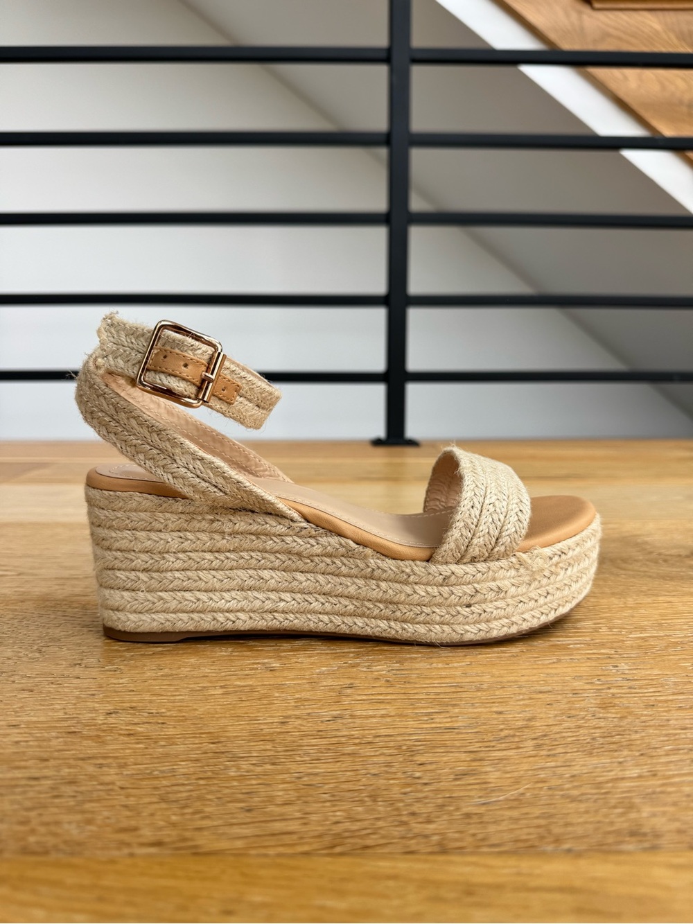 [Never Worn] BAMBOO Natural Beige Woven Espadrille Wedge Sandal